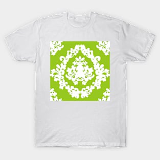 Victorian Damask GREEN AND WHITE Lace Pattern T-Shirt